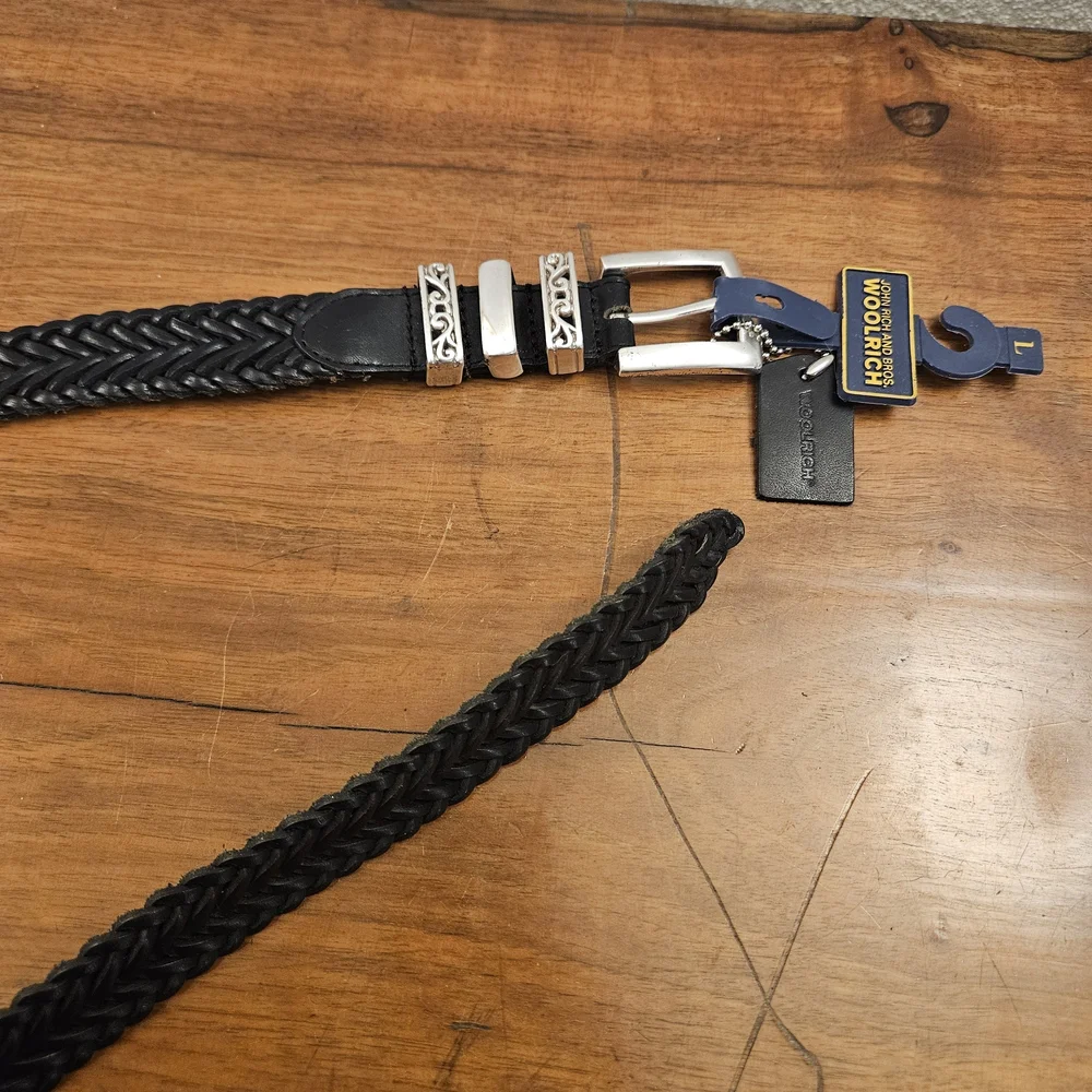 Woolrich John‎ Rich And Bros Genuine Leather Braided Belt Women's Size L Black